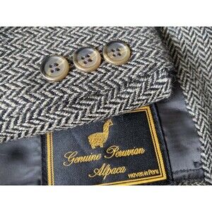 44R brown black Herringbone Tweed PERUVIAN ALPACA Jacket Blazer Sport Coat